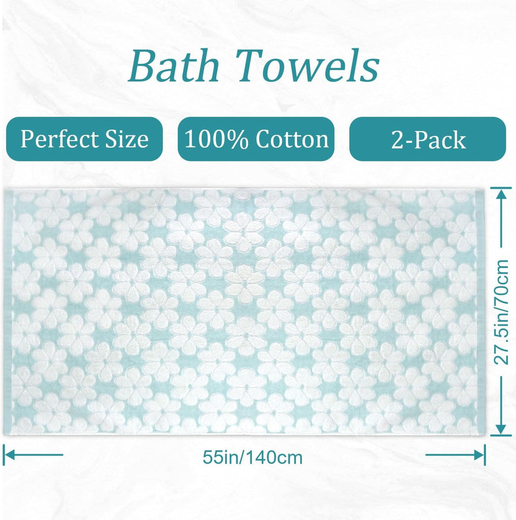 Decor with Floral Jacquard | Super Soft and Absorbent Bath Towel Set of 2, Large Size 27.5x55 Inches