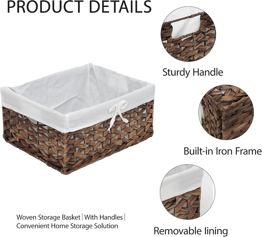 Rectangular Woven Seagrass Storage Bin with Handle,. (water hyacinth, Large)