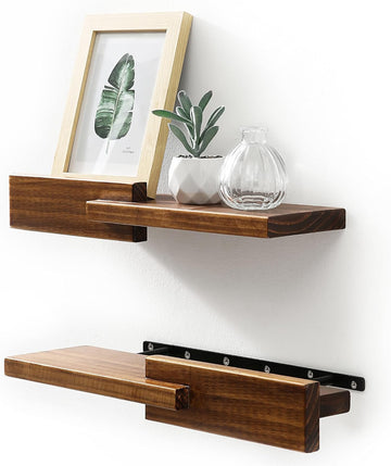 Wood Floating Shelf Set of 2, 4.5D x 15W Inch Modern Reversible Wall Shelves, Minimalism Wall Mount Hardwood Shelves