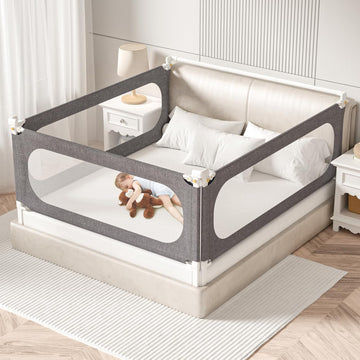 3-Piece Queen Size Bed Rails for Toddlers, with Headboard Rod -Height Adjustable Baby' Safety Bed Rails Guard for