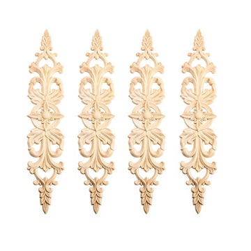 4Pcs Long Wood-Carved Onlays Appliques for Furniture Wood Carved Onlays