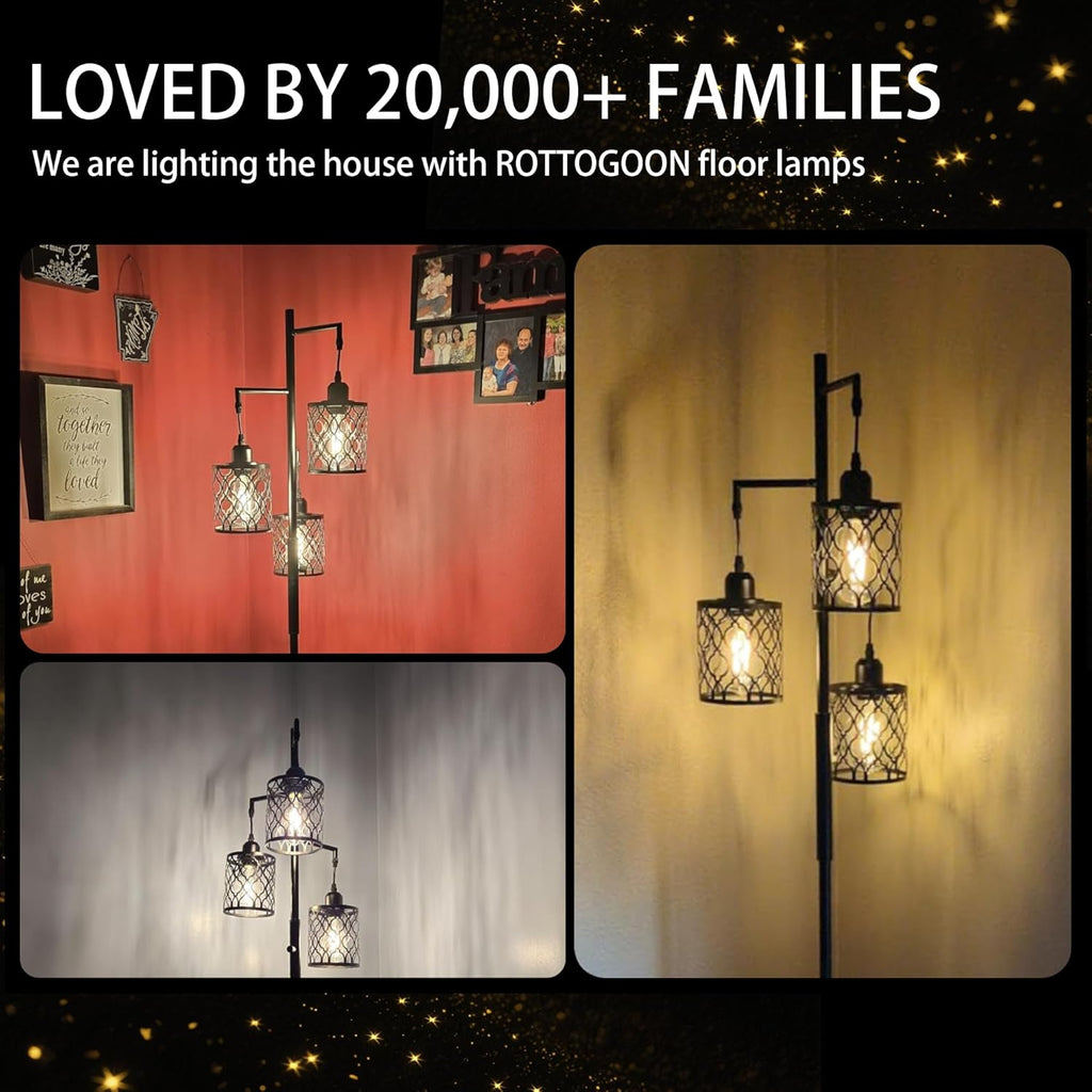 Dimmable Farmhouse Floor Lamp, Industrial Floor Lamp with 3 X 6W LED Bulbs, 3 Light Rustic Standing Tall Lamp, 68"