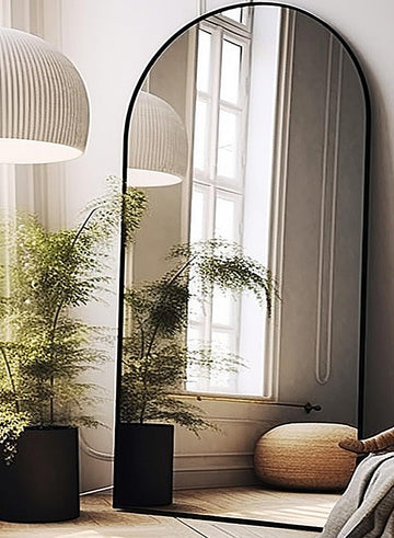 Arched Floor Mirror, 41" x 81" Oversized Full Body Mirror, Freestanding, Arch Mirror, Wall Mounted, Black
