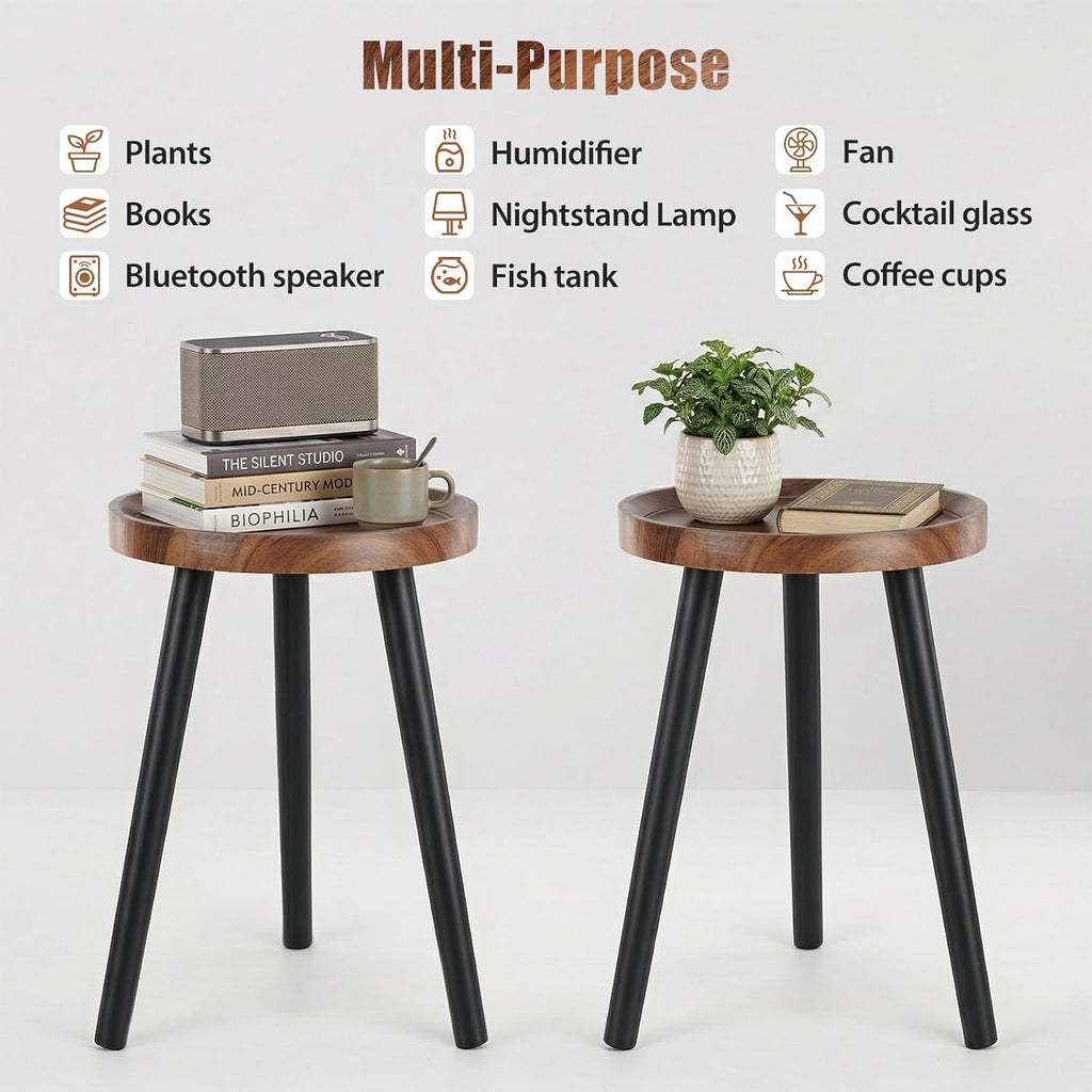 Mid Century Wood Plant Stand - 120 lbs Heavy Duty Plant Stand with Raised Tray & Spray Painted Legs, Solid Wood Side