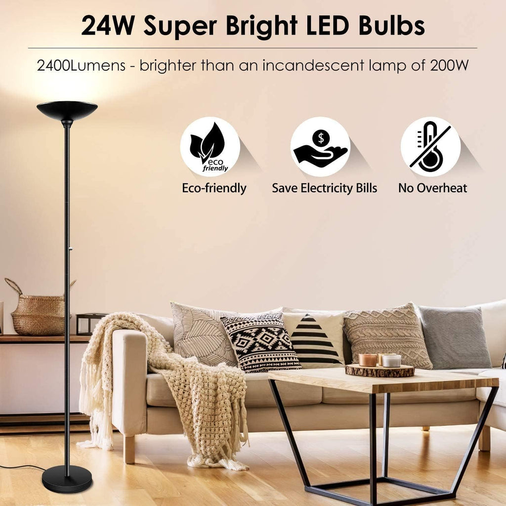 Torchiere Floor Lamp, 30W Super Bright LED Standing Lamp, Stepless Dimmable Pole Lamp with 3000K Lighting