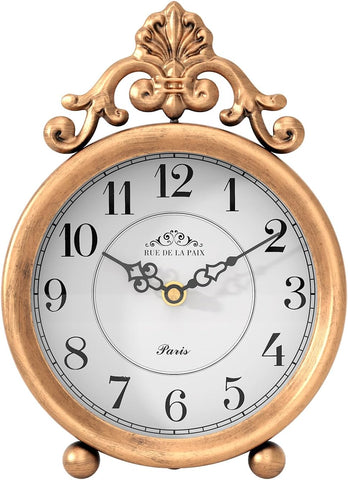 Vintage Gold Table Clock, Desk and Shelf Mantel Clock, French Rustic Antique Style Decor Clocks, for Farmhouse