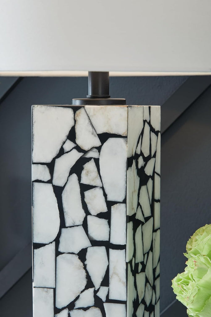 Signature Design by Ashley Macaria Modern Table Lamp with 3-Way Switch, White & Black