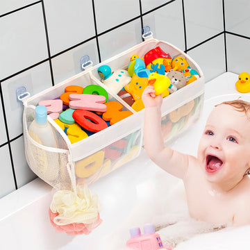 Original Two Compartment Easy-access Mesh Bath Toy Organizer for Bath Tub with Large Openings Quick Drying Cute
