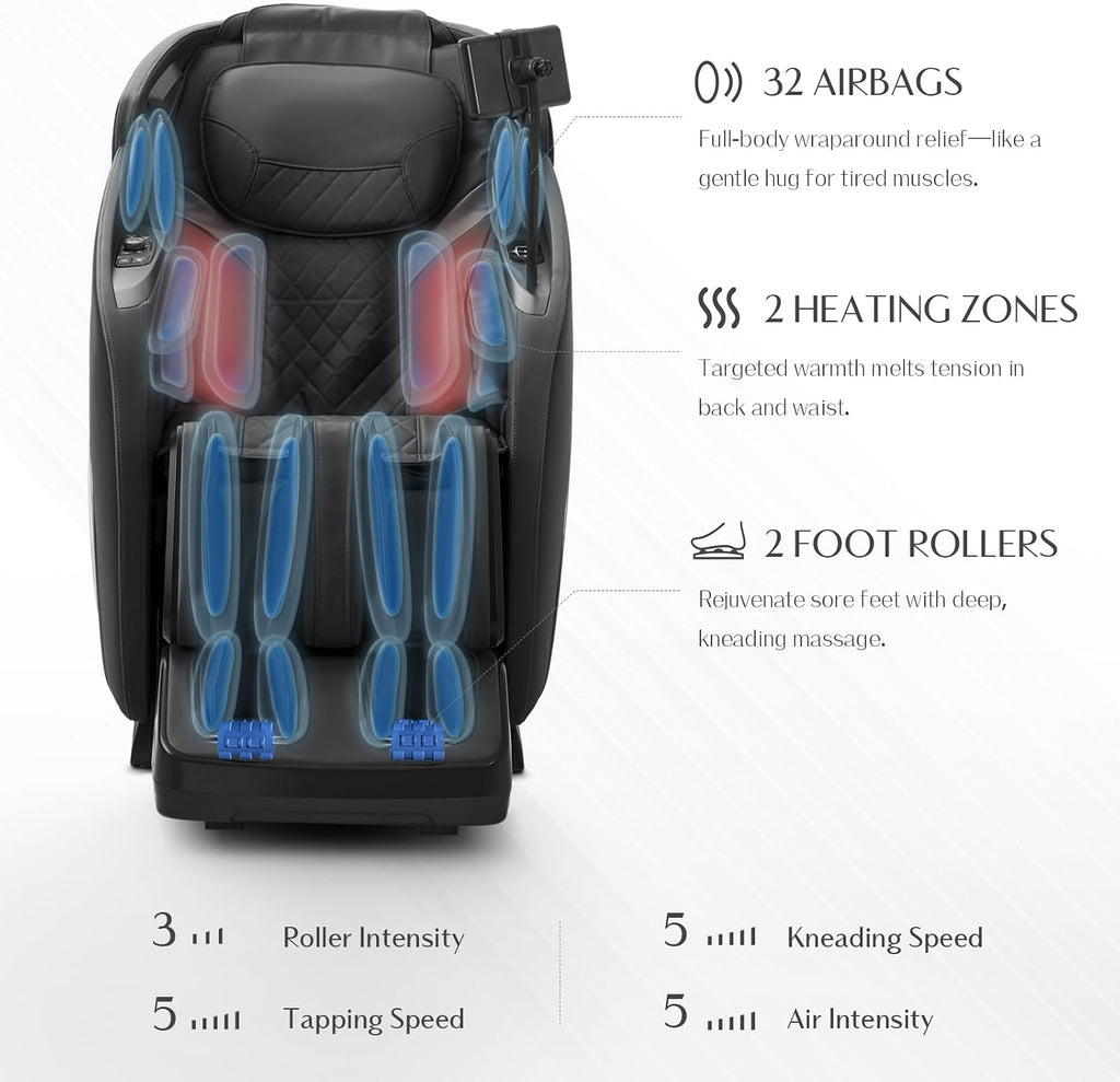 3D Massage Chair, Full Body Massage Chair, Zero Gravity Recliner w/Dynamic Leg Kneading System, 53.14" SL Track