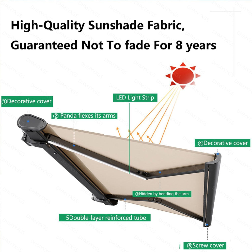 Motorized Retractable Electric Awning Canopy , Garden, Deck & Balcony - UV & Water-Resistant Fabric, Adjustable