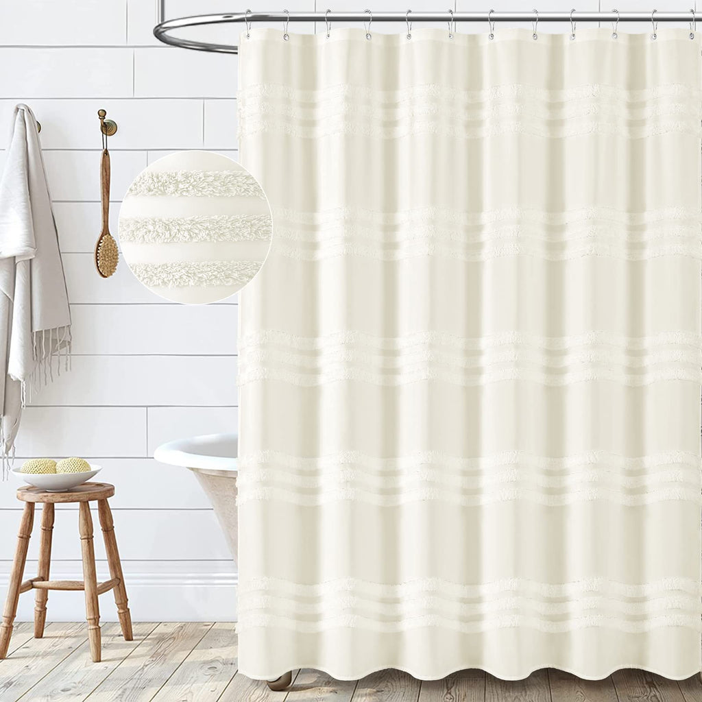 Stall Shower Curtain Chenille Striped Fabric 60"x72" Cream