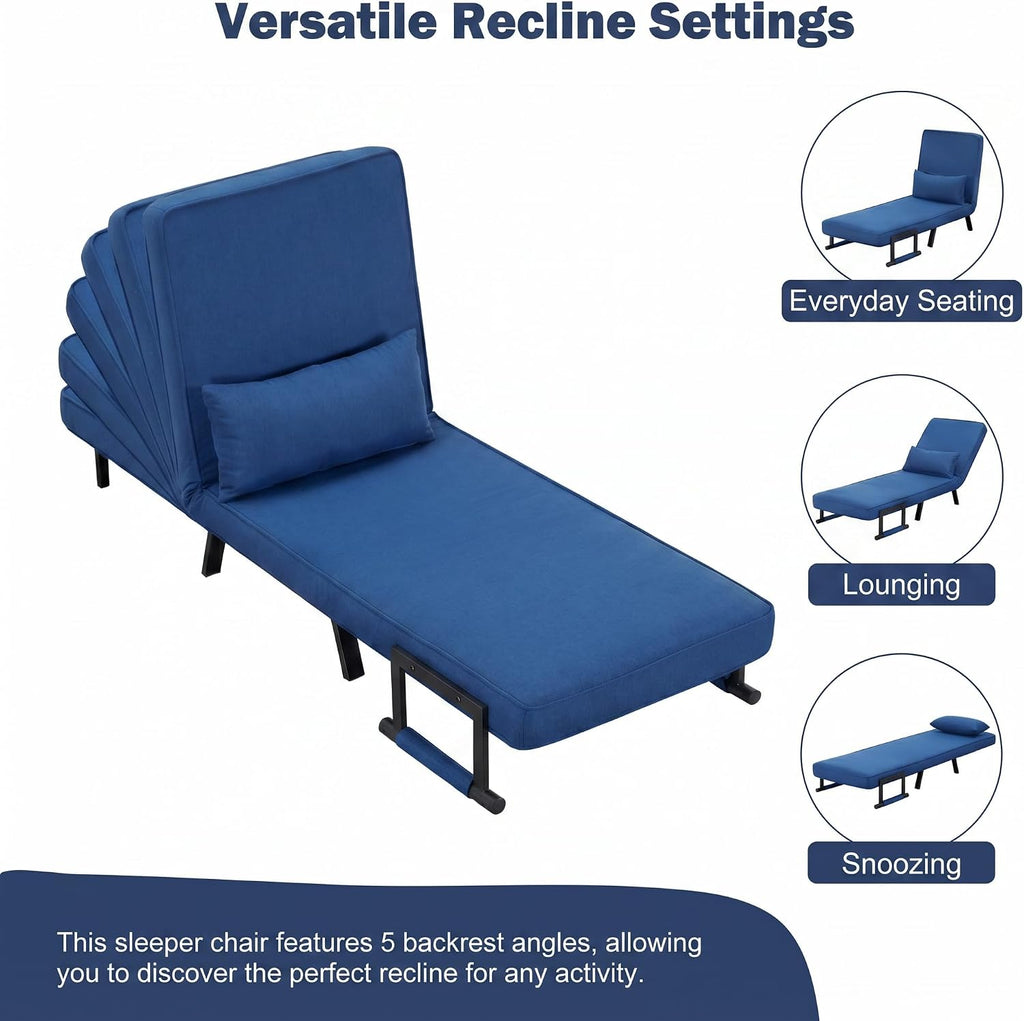 5 in 1 Convertible Bed Sleeper Chair, Chair Bed for Adults with 5 Adjustable Backrest, Folding Chaise Lounge Couch