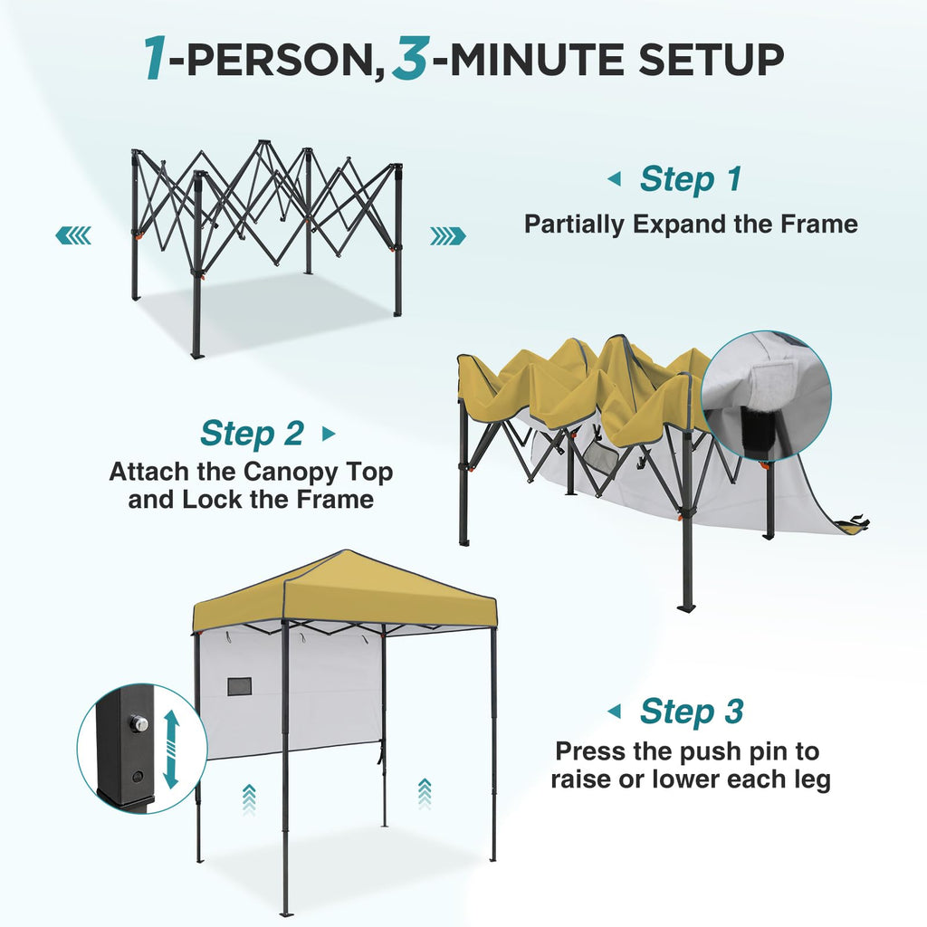 6x4 Instant Pop Up Canopy Tent with 1 Half Wall, Beige