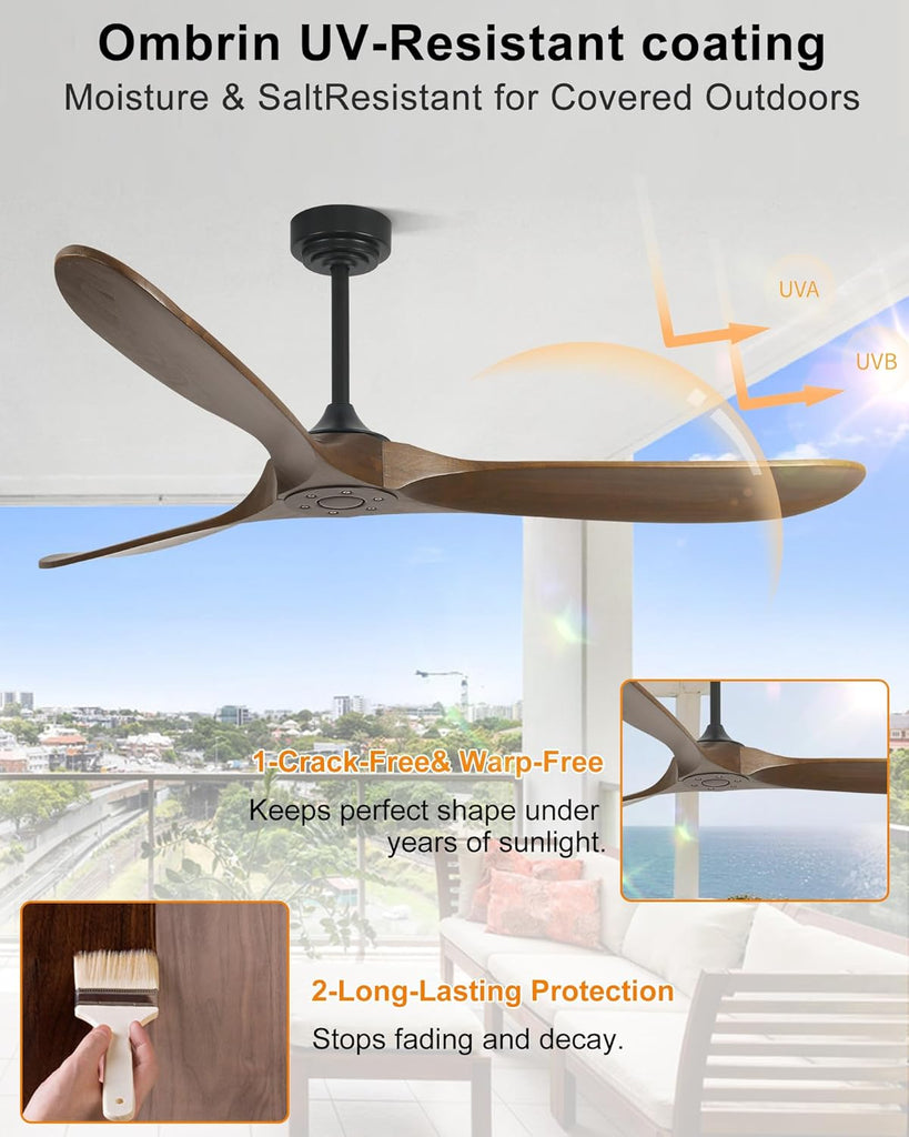 60" Wood Ceiling Fan no Light, Smart Ceiling Fans without Lights with Alexa Google App