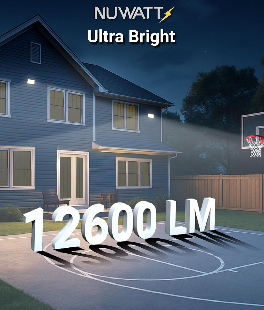 90W LED Flood Light, 3CCT 3000K/4000K/5000K Selectable, IP65 Waterproof Lighting, Adjustable Knuckle Mount, 12600LM