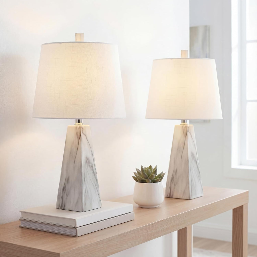 20.5" White Marble Finish Modern Resin Table Lamp Living Room