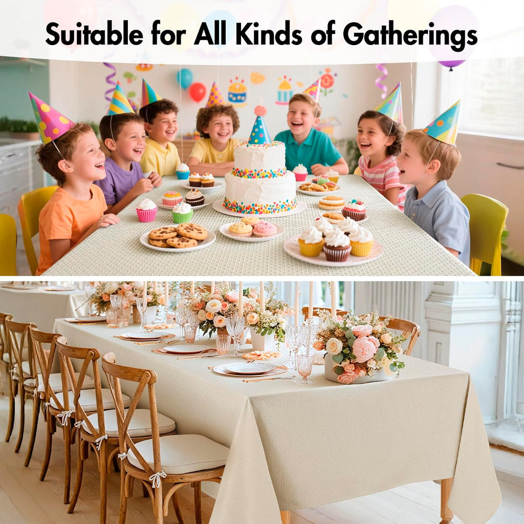 Natural Beige Linen Cotton Table Cloth Rectangle Tablecloth Spring Waterproof Spillproof Cross-Star 