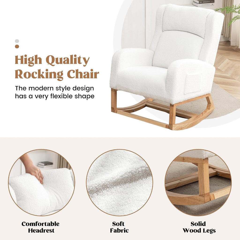 Rocking Chair Nursery, Nursing Rocking Chairs for Mom Nursery, Comfy Wingback Glider Rocking Armchair with Foot Rest