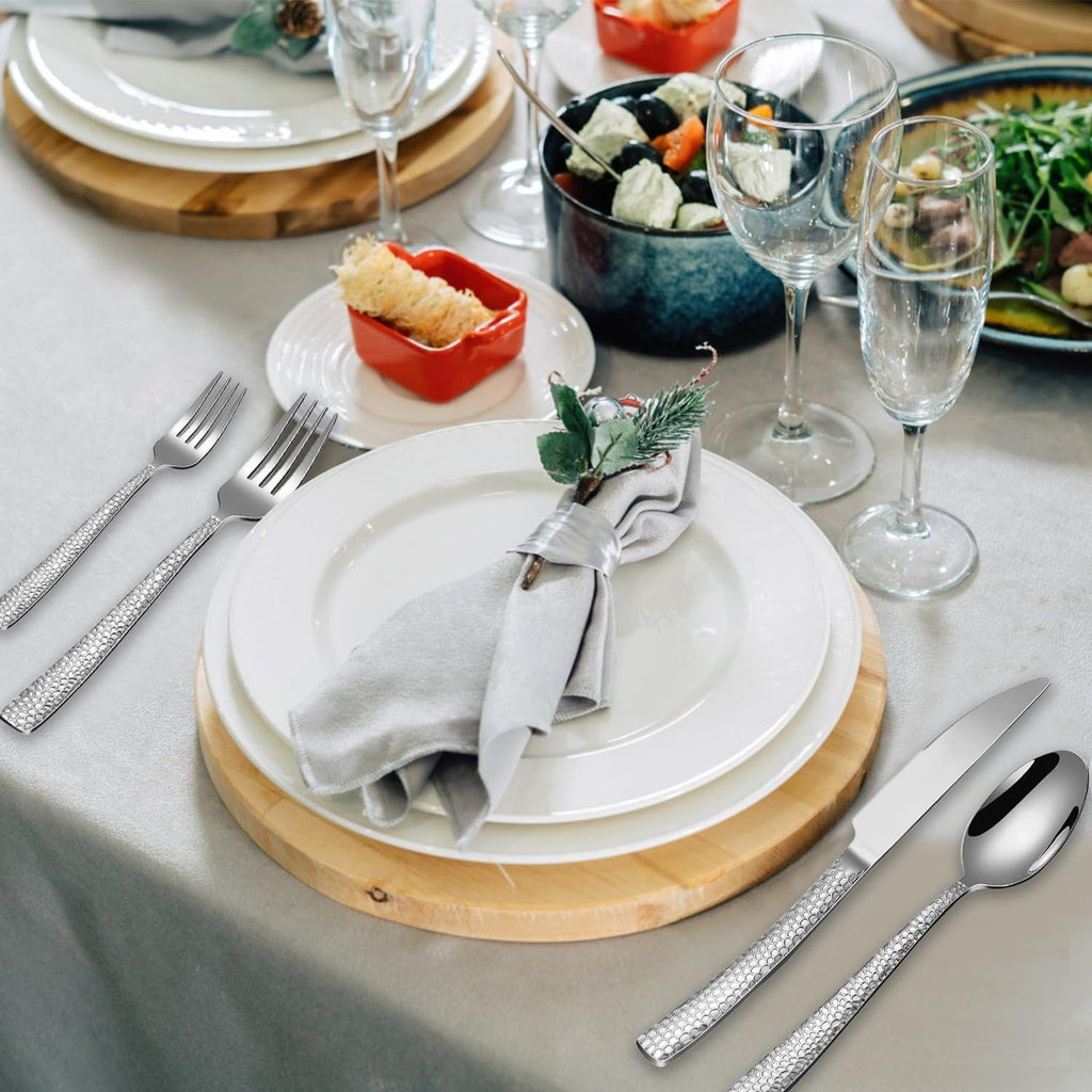 Hammered Silverware Set With Gift Box For 8 Cutlery Set Utensils Stainless Steel Flatware 40 Pieces Luxury Kitchen