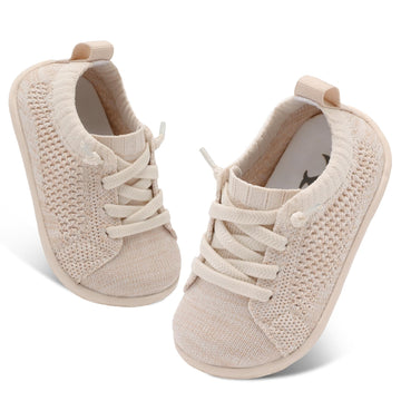 Lightweight Baby Shoes Boys Girls Walking Shoes Barefoot Infant Sneakers Slip On Newborn Crib Sneakers Beige