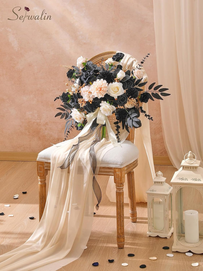 Artificial Flowers Black Gold Champagne Silk Flowers for Wedding
