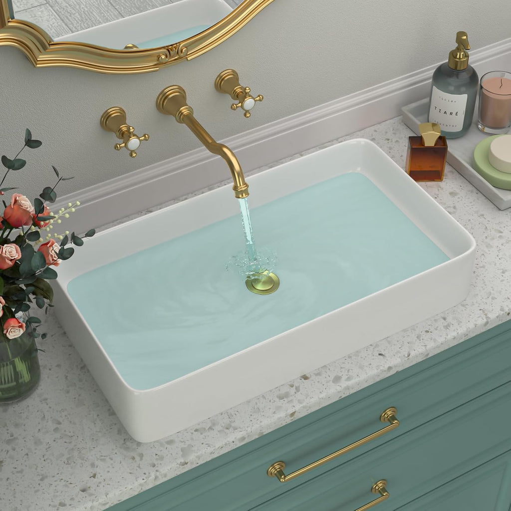Rectangular Bathroom Vessel Sink 24 Inch - 24"x14" White Ceramic Porcelain Above Counter Modern Art Sink