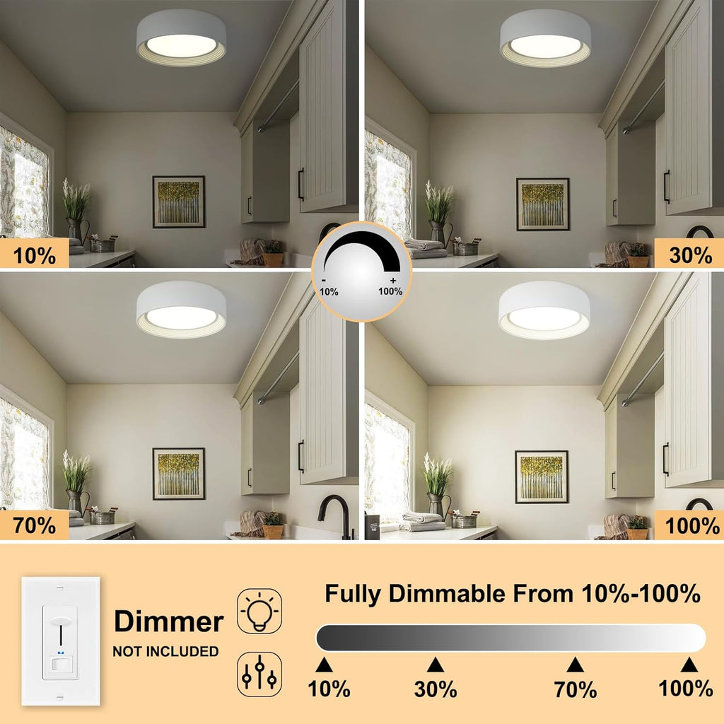 Dimmable White Flush Mount Ceiling Light,11.81 in LED 5CCT Fixture | 24W Matte Close to Ceiling,3000K-6500K Round