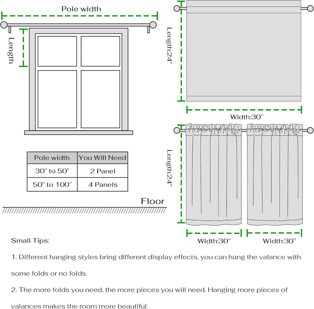 Sheer Linen Curtains, Light Green Plaid Cafe Curtains for Living Room Bedroom, Farmhouse Bathroom