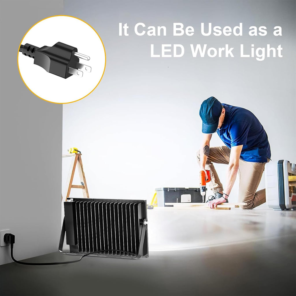 200W Flood Lights Outdoor,19000lm Bright LED Work Light with Plug,Daylight White LED Flood Lighting,IP66 Waterproof