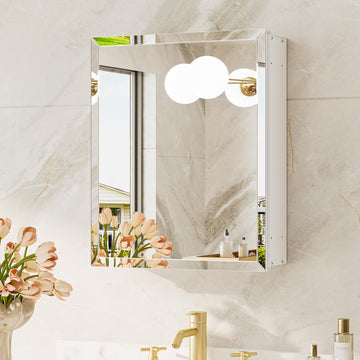14 x 18 Recessed Medicine Cabinet with Mirror, Assembly Required, White Medicine Cabinet, Tempered Beveled Mirror