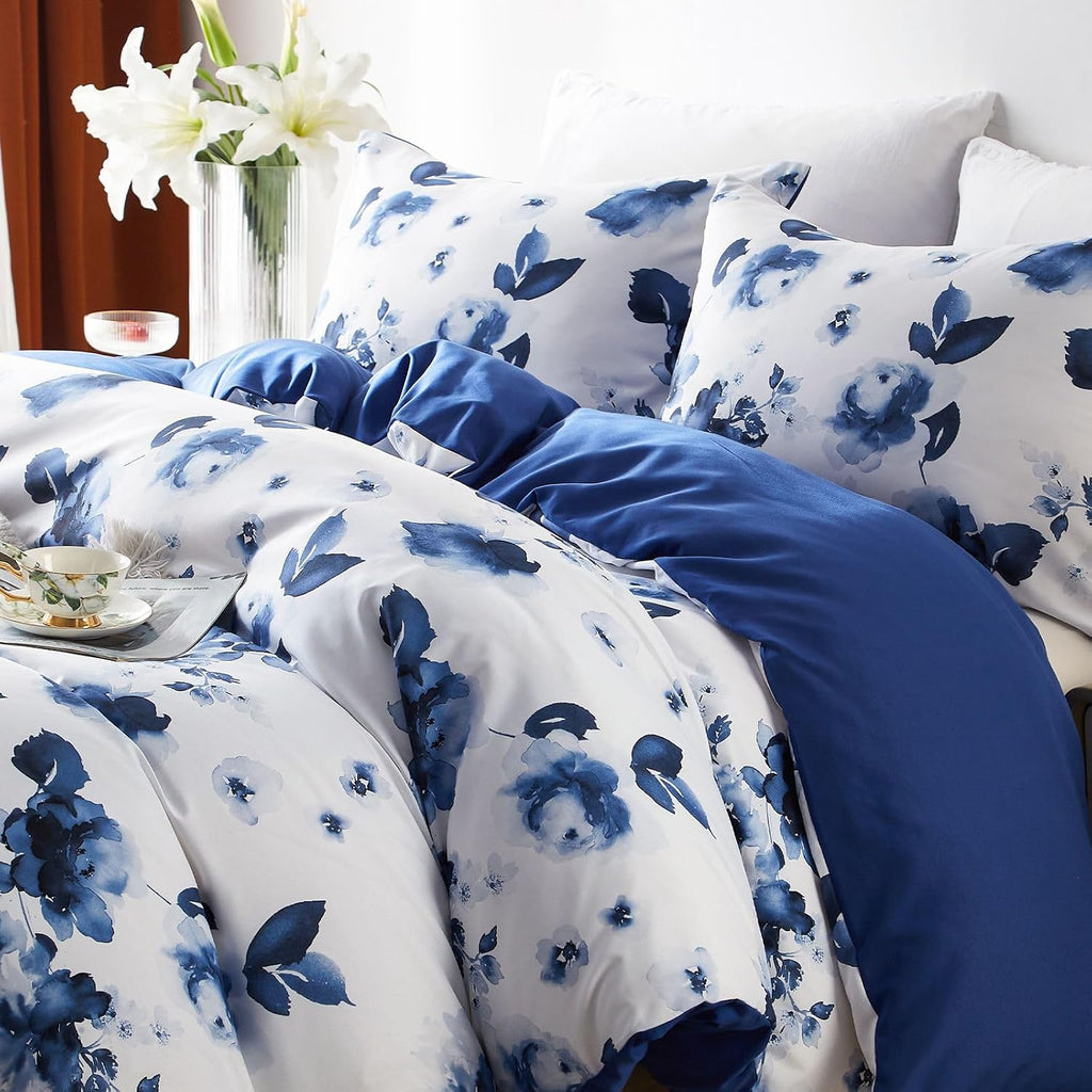 Queen Duvet Cover Set, Modern Industrial Luxury Bedding with Zipper Closure & Corner Ties, Soft Breathable Navy Teal