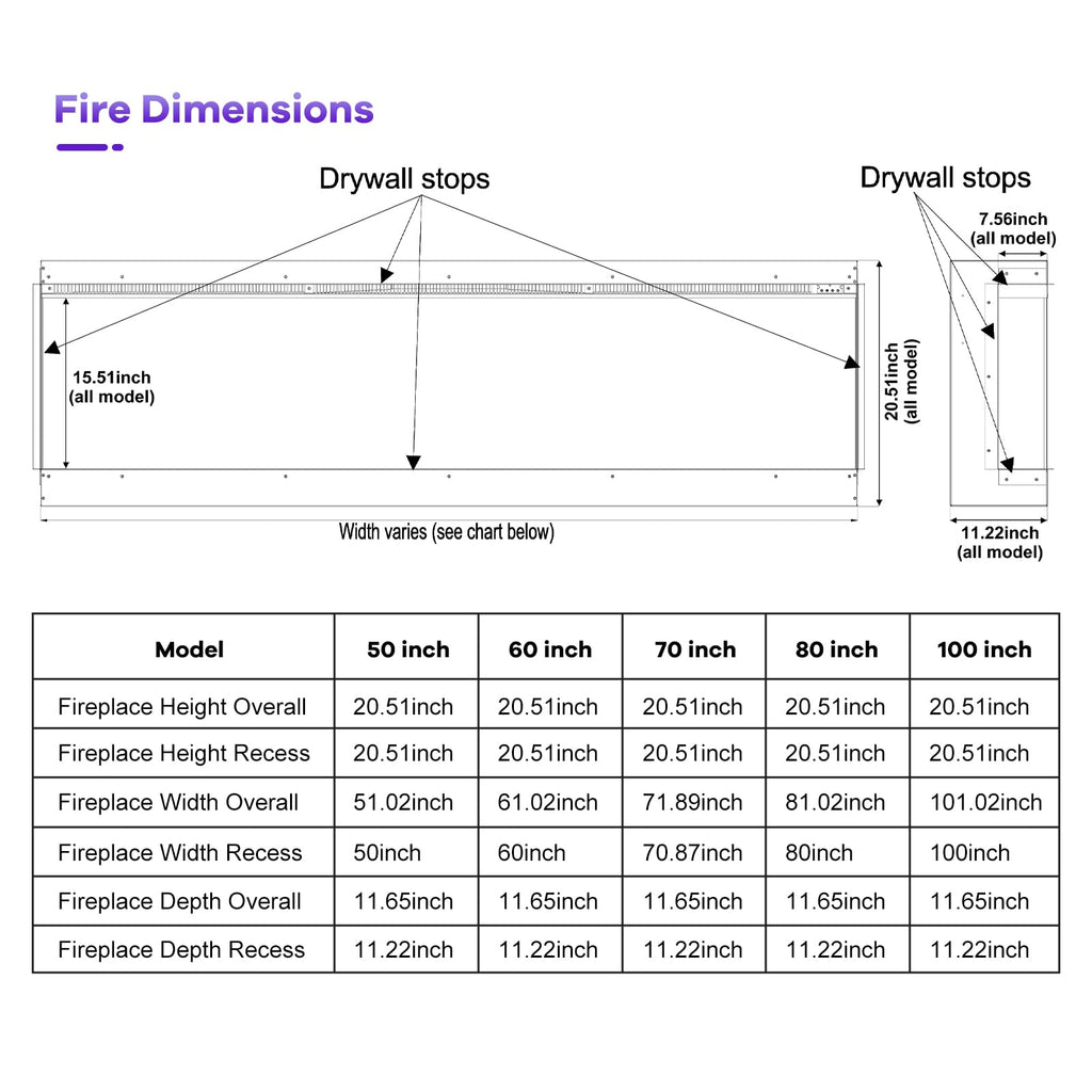 100" Linear 3 Sided Electric Fireplace Insert, Realistic Flame&Log Set, Modern Fireplace with Smart APP, 750W/1500W