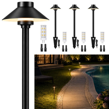 Solid Brass Low Voltage Hat-Top Path Light, Black, G4 2700K 4Pk