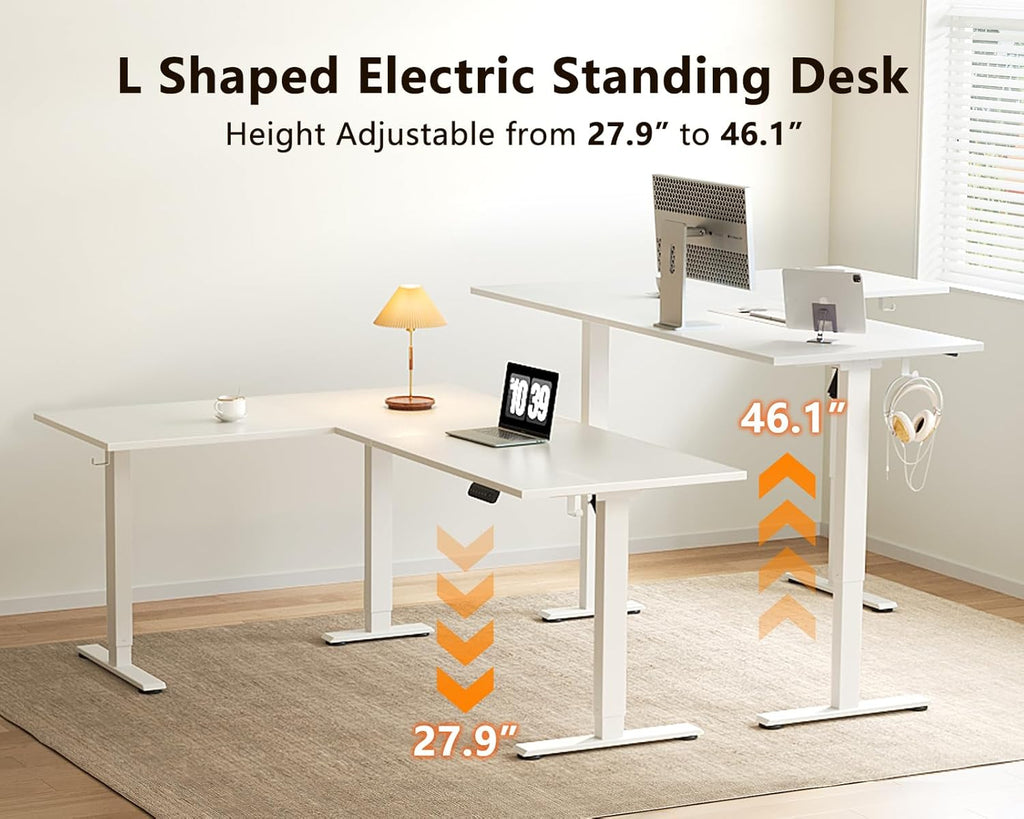 63 Inch Electric L-Shaped Standing Desk, Reversible Corner Desk with Height Adjustment, Large Ergonomic Workstation