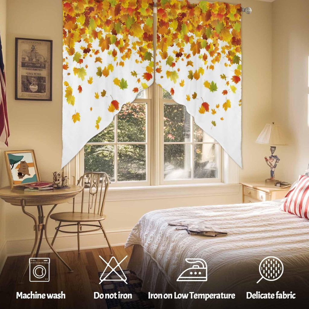 Thanksgiving Orange Swag Curtains Valance Windows, Autumn Vintage Fall Maple Leaf Wide Rod Pocket Curtain