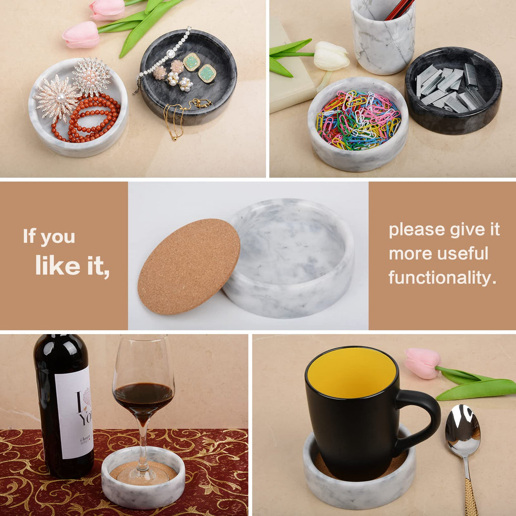 Marble Wine Bottle Coaster with Absorbent Cork Spacer for Wine Coaster Champagne Bottle Jewelry Organizer (White)