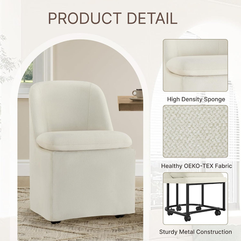 Upholstered Dining Chairs Set of 2 with Hidden Casters, Modern Kitchen Chairs with Removable Washable Cover, Padded