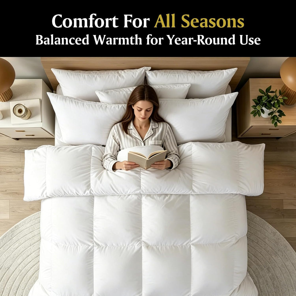 Goose Down Fiber Comforters Twin, All Season Luxury White Duvet Insert, 100% Cotton Fabric