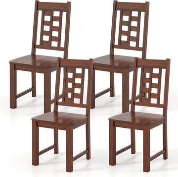 Set of 4 Dining Chairs, High Lattice Back Solid Wood Chair, Mid-Century Modern 4 Kitchen Chairs with Max Load 400 Lbs