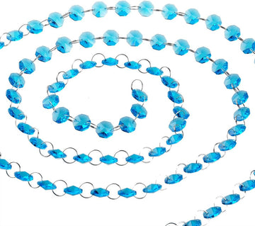 6FT Sky Blue Crystal Octagon Bead Chandelier Garland Hanging Decor - Sky Blue Crystal Octagon Bead Garland Chain