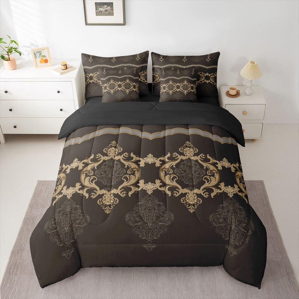 White Yellow Black Baroque Victorian Comforter Set