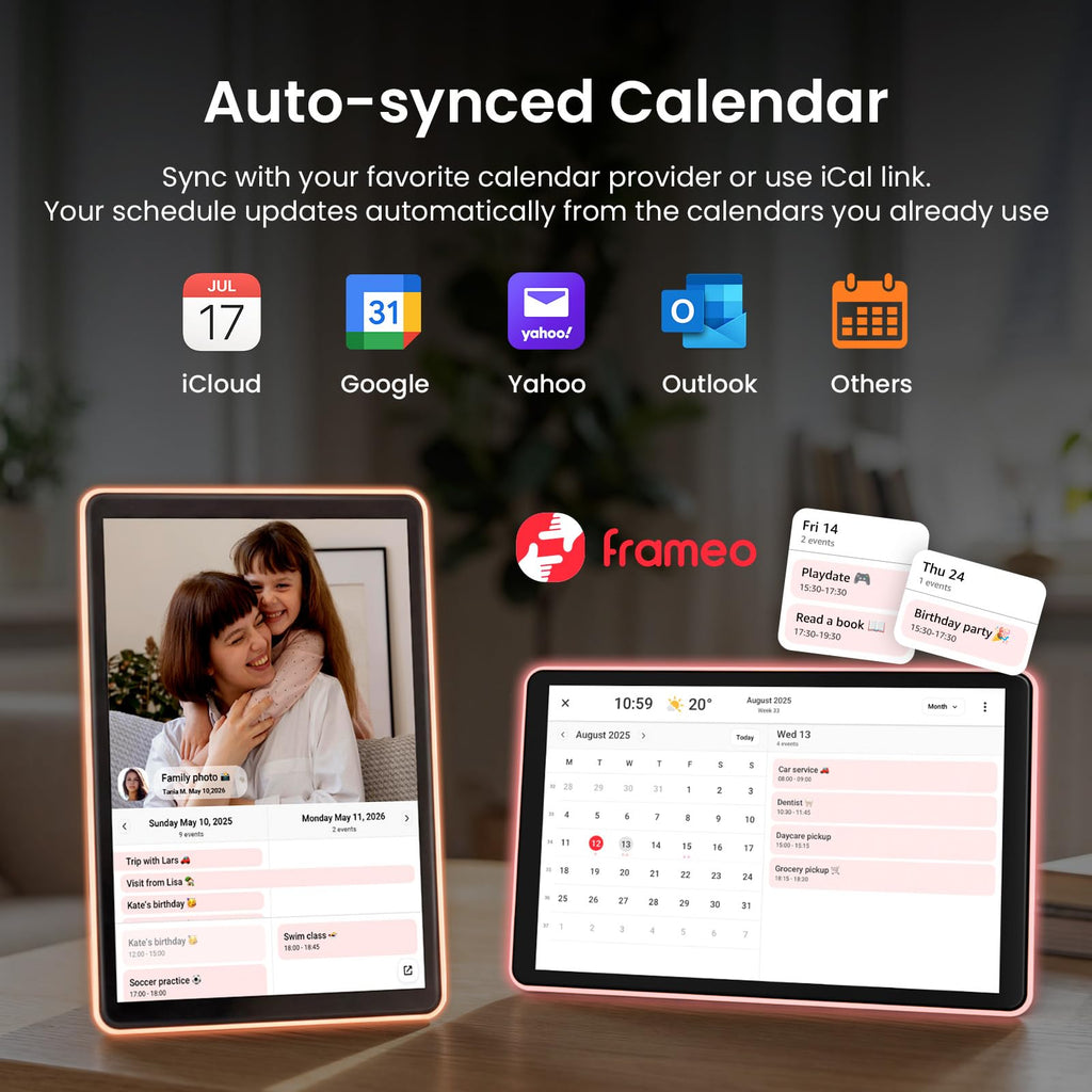 Neon Light Digital Picture Frame, Desk Digital Calendar, Auto-synced Schedule via Frameo App - 10.1" HD Touchscreen