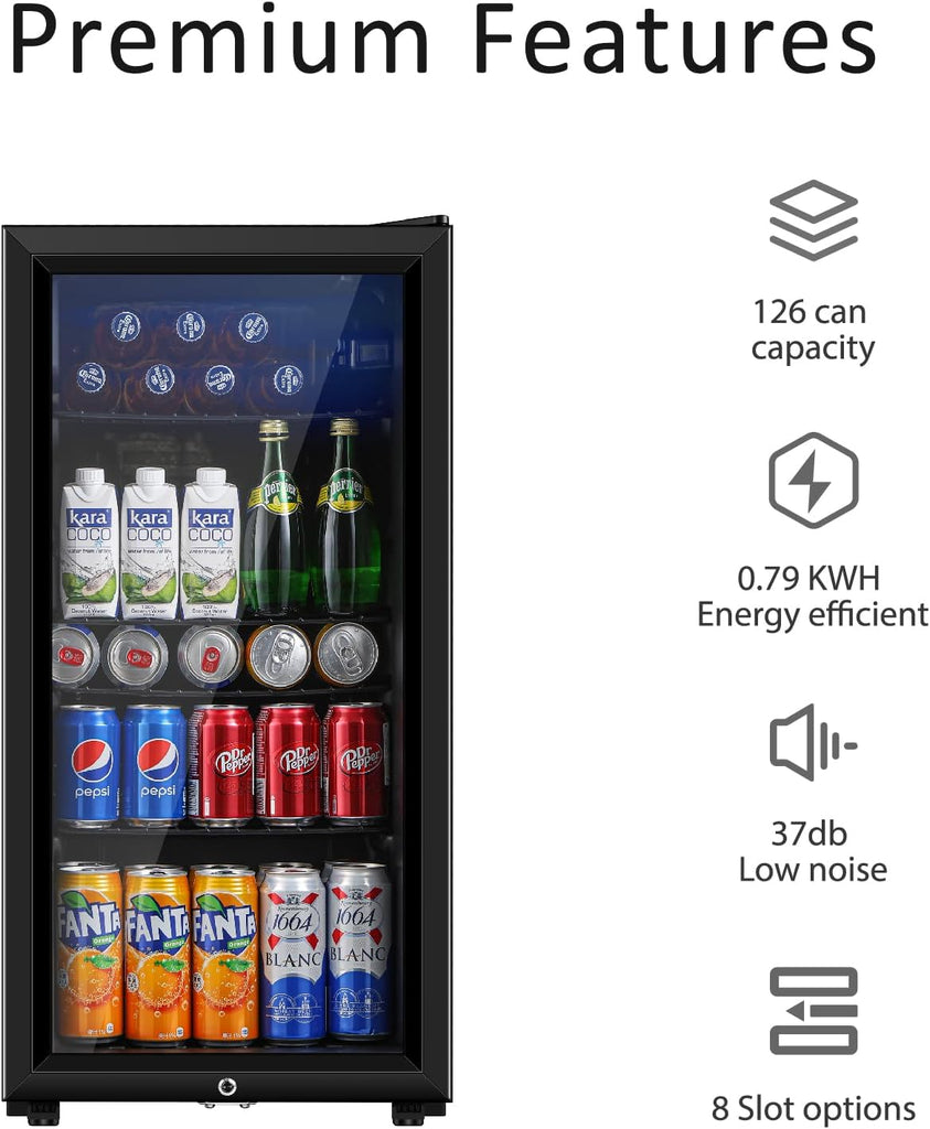 Beverage Refrigerator, 3.2 Cu.ft Mini Fridge with Double Glass Door, Cooler for 