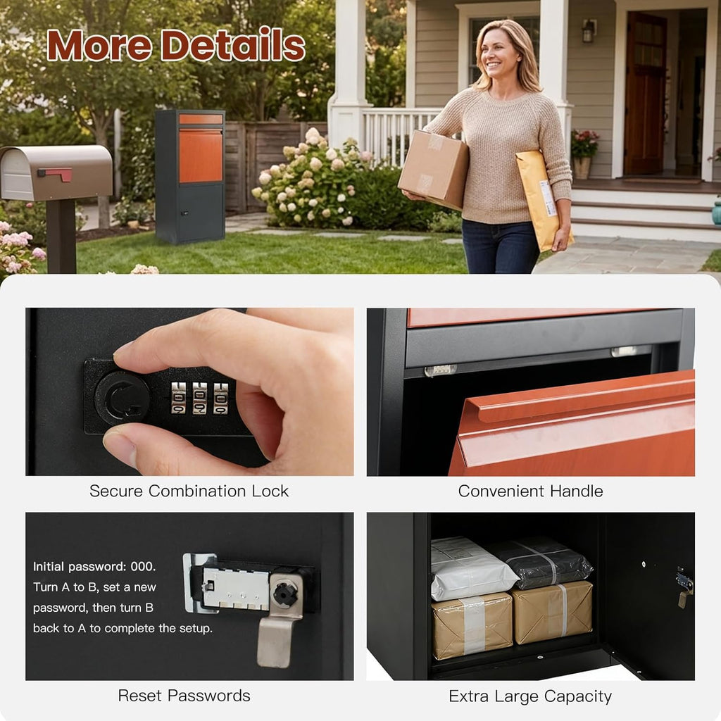 Package Delivery Boxes with Combination Lock- Parcel Drop Boxes Large Mailboxes for Packages 2-in-1 Design for Letters