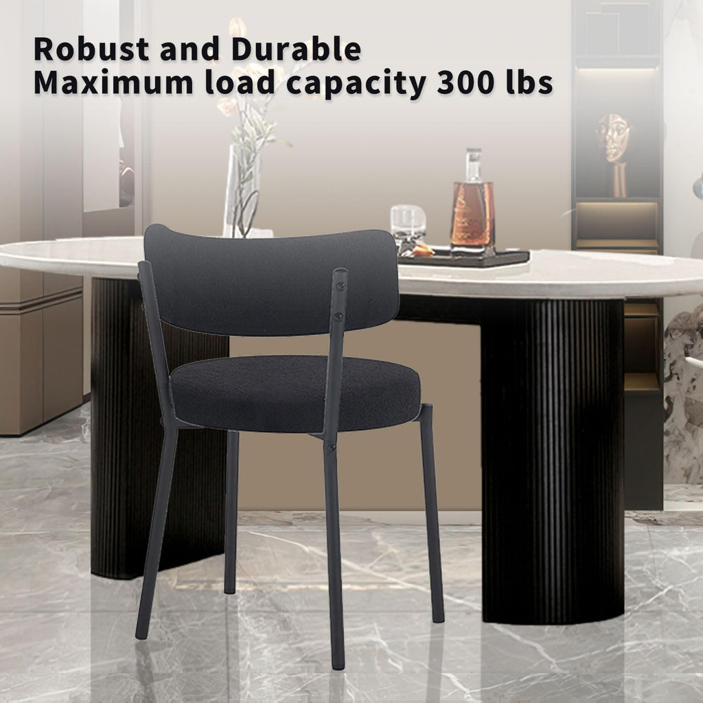 Boucle Dining Chairs Set of 4, Modern Round Upholstered Dining Chairs, Curved Backrest Kitchen Dining Room Chairs
