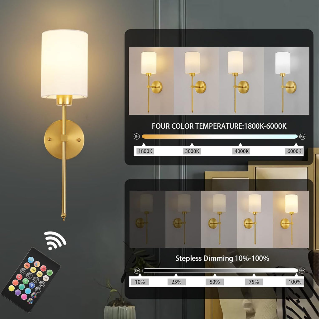 Battery Operated Wall Sconces Set of Two,Wireless Rechargeable Wall Light With Remote Control, Dimmable, Amber