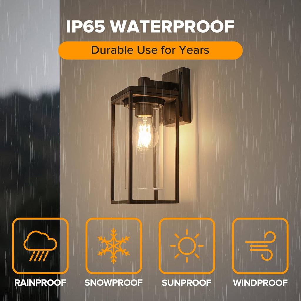 2 Pack Outdoor Wall Light Fixtures, Exterior Waterproof Lanterns with Aluminum Frame and Clear Glass Shade