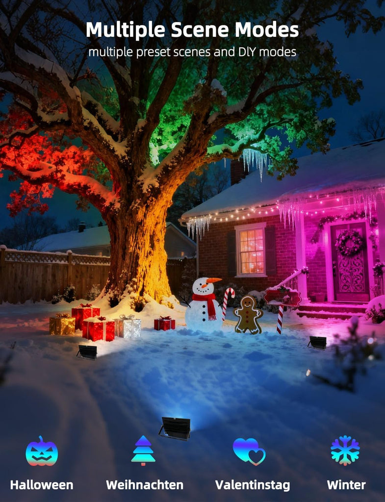 LED Flood Light 80W, 8000LM, Outdoor RGB Color Changing, Smart Floodlights RGBW 2700K Warm White & 16 Million Colors