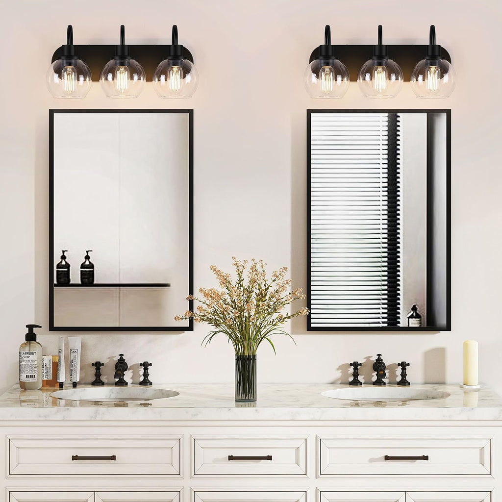 Bathroom Vanity Light,Modern 3-Light Bathroom Lighting Fixtures Over Mirror with Clear Glass Shade and Metal