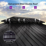 8' X 12' Hardtop Gazebo Outdoor Wood Grain Aluminum Frame Galvanized Steel Double Roof Gazebos with Netting and